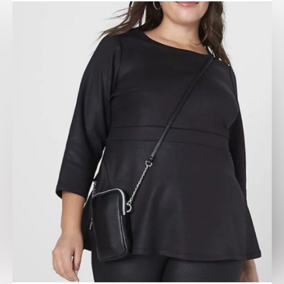 Lane‎ Bryant Faux Leather Look Black Illusion Peplum Top Size 18/20 - Picture 2 of 10